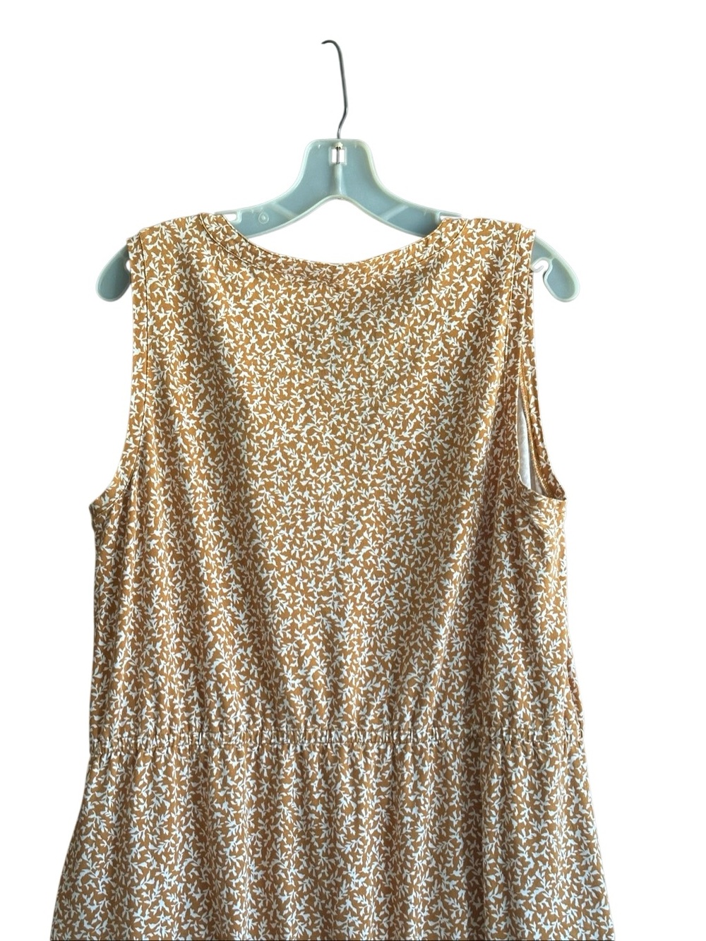 Lands End Sleeveless Tan/White Floral V-Neck Midi Dress. Size Large - Picture 6 of 10